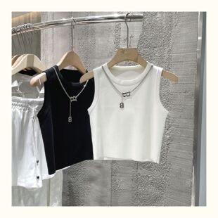 Pure hot girl style high waist cropped striped vest women's summer new slim fit inner sleeveless