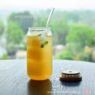 Internet Celebrity Borosilicate Coke Cup Single Layer Bamboo Lid Juice Cup with Straw Transparent Glass Amazon Mason Cup