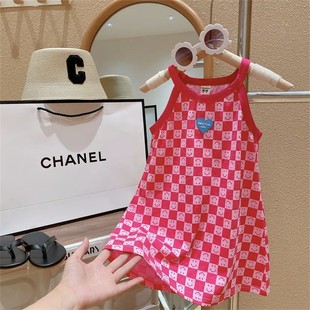 Girls' flying sleeve national style panda dress 2024 summer new buckle temperament skirt L55236