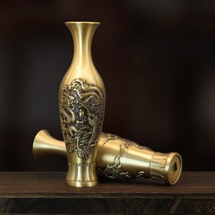Creative Home Decoration Living Room Office Entrance Bedroom Light Luxury Pure Brass Dragon and Phoenix Vase Crafts Ornaments