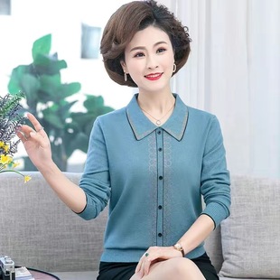 Spring Mother's Small Shirt Middle-aged and Elderly Women's Knitted Top Lap Women's Pullover Spring and Autumn Clothes Grandma Top
