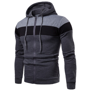 2024 Spring and Autumn style color matching casual fashion color matching zipper Youth Hooded Men's sweater