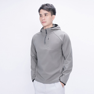 Di Jia Ping for stand collar half zipper hooded sweater men's autumn and winter new high elastic nano lattice warm long sleeve top