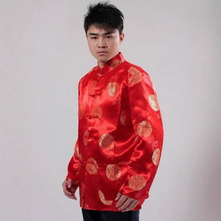 Wholesale Couple Festive Red Spring, Autumn and Winter Men's Performance Long-sleeved Jacket Chinoiserie Top Chinoiserie Tang Suit Ethnic