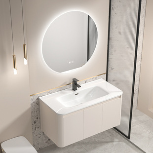 Cream wind bathroom cabinet rounded bathroom wash basin cabinet combination ceramic integrated aluminum alloy wash basin