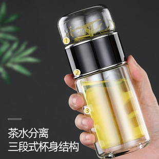 High-end tea separation tea cup men and women double-layer insulated glass cup advertising office gift water Cup wholesale
