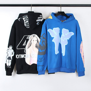 Cross-Border 24Ss Autumn and Winter New American High Street Trendy Hoodie Skull Palm Foam Fleece-Lined Hooded Sweatshirt Trendy
