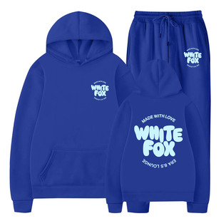 2025 Cross-Border New White Fox Hooded Sweatshirt Suit White Fox Style Men's and Women's Velvet Hooded Sweatshirt Suit