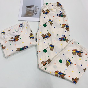 Cartoon three-piece short-sleeved shorts pajamas women's summer new pajama pants home wear casual trousers suit can be worn outside