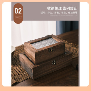 Ψ Begonia Flower Glass Black Walnut Color Desktop Storage Retro Wooden Tea Set Sundries Organization Flip Cover Dustproof