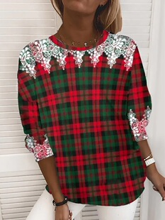 Autumn 2023 new round neck fashion women's sweater 3D printed Christmas loose pullover casual sweater