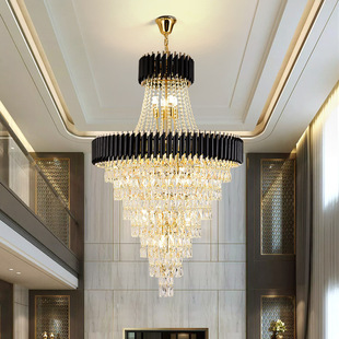 Light luxury duplex building living room crystal chandelier Villa apartment hollow building middle floor stairs long crystal chandelier