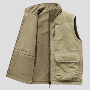 Men's Outdoor Velvet Vest Multi-Pocket Double-sided Wearing Vest Casual Overalls Sleeveless Jacket Corduroy Thickened