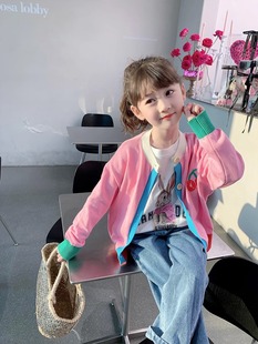 Girls' Cardigan 2024 New Spring Children's Korean-style Loose All-match Sweater Spring and Autumn Sweet Western-style Sweater