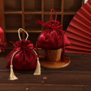 Hand-held Silky Satin Wedding Candy Bag Brocade Tassel Light Luxury Wedding Accompanying Gift Bag Chinese Style Wedding Candy Bag