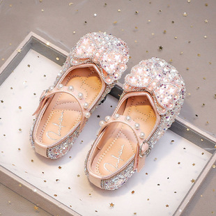 New Girls Princess Shoes Summer Children's Leather Shoes Baby Shiny Crystal Shoes Primary School Students Soft Bottom Performance Shoes