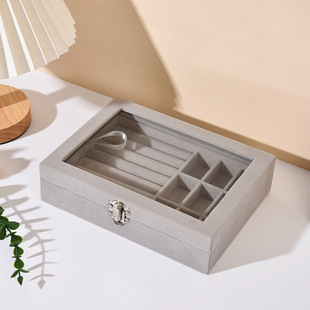 Portable flannel jewelry box with glass transparent jewelry storage box ring earrings jewelry jewelry box wholesale