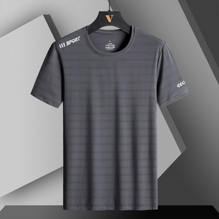 Summer Ice Silk T-shirt Men's Fatty Short-sleeved Men's Sports Loose Large Size Top Clothes Fatty Shirt Casual T-shirt