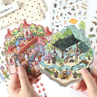 Cross-Border Export Specializes in Cartoon Landscaping DIY Sticker Collection Kidsren's 3D Stereo Miniature Scene Stickers Wholesale