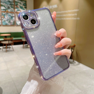 Edge Drill Electroplated Glitter Powder Rhinestone 15 Suitable for iPhone16pro Phone Case Apple 13 All-inclusive 12 Protective Cover