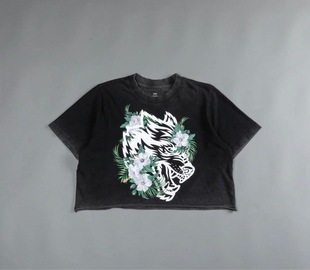 Spot Amazon Darcsport wolf head print fitness yoga short sleeve top women's loose running sports T