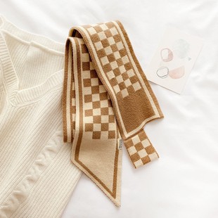 Houndstooth small scarf winter women's Korean style high sense 2023 new all-match neck protection knitted ins tie-free scarf