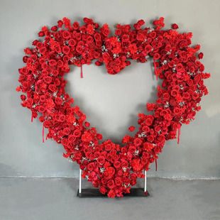 Foreign trade simulation rose heart-shaped arch proposal background wall cloth bottom heart-shaped arch wedding background simulation Floriculture