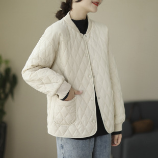2024 real shot plus size quilted coat autumn and winter rhombic lightweight loose solid color cotton-padded jacket down cotton-padded coat