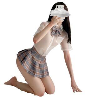 Sexy Women's Lingerie Super Coquettish Student's Night Club Uniform Temptation Passion Free Plaid Short Skirt Small Chest Teasing