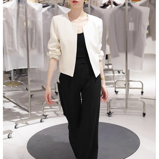 In stock factory wholesale new solid color round neck good P quality simple BAI match slim acetate short coat for women