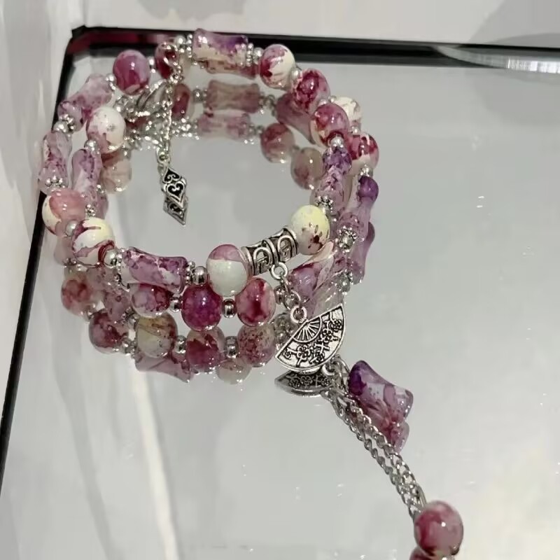 Gray Moonlight Three Lives Three Worlds Sapphire Multi-Circle Strong Blue Light Three-Circle Crystal Bracelet for Women, Light Luxury Exquisite Niche Design