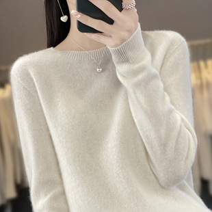 First-line clothing round neck sweater women's loose knitted bottoming sweater long sleeve solid color top autumn and winter New pullover