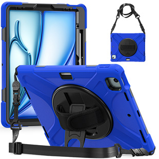 For iPad Air13 2025 Flat Protective Case M3 Hand Strap Strap Silicone PC Rotating Bracket Anti-fall Case