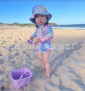 New Beach Long-sleeved Sunscreen Baby Girl Surf Suit One-piece Color Ruffled Children 2-5 Years Old Swimsuit Women