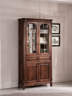 American-style solid wood bookcase full wall log storage cabinet floor study home free combination bookshelf bookcase