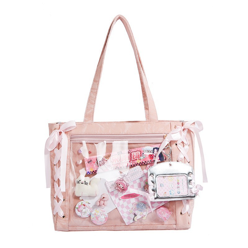 Customized Japanese-style ribbon itabag, large capacity ribbon itabag with bow, transparent doll bag.