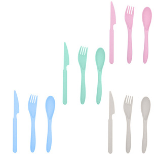 Amazon wheat straw portable tableware plastic knife, fork and spoon three-piece set daily commercial student tableware gift
