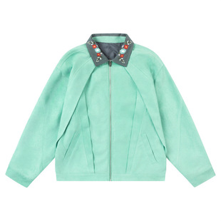 Catalogue Autumn New Vintage Color-matching Embroidered Jacket Women's Explosive Tiffany Green Jacket Loose Design Sense Top