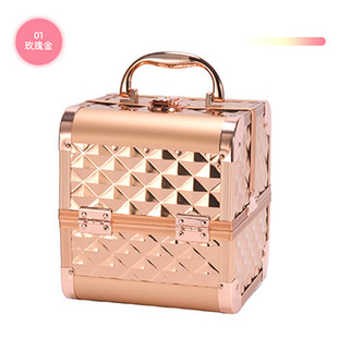 New Style Multi-layer Large Capacity Cosmetic Case with Lock and Mirror Portable Convenient Aluminum Case Beauty Eyelash Nail Case