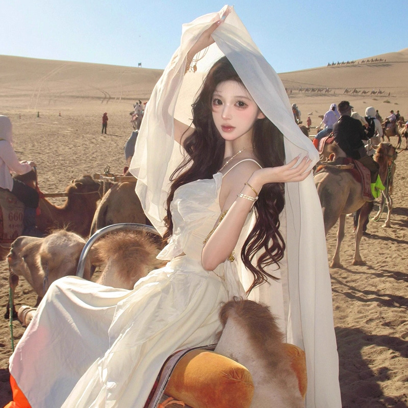Dunhuang Northwest Desert Travel Photography Cotton and Linen Headscarf Gauze Scarf Women's Large Silk Scarf Sun Protection Shawl Headscarf Scarf Shawl