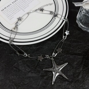 Personalized Simple Distressed Star Pin Necklace Niche Design Retro Clavicle Chain South Korea Fashion Versatile Necklace