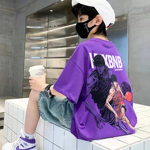 Children's cotton trendy cool basketball printed short-sleeved T-shirt boys' summer ins loose casual half-sleeved T-shirt top clothes