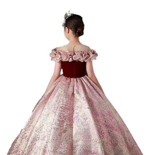 Red Children's Dress 2024 New Host Dress Girl's Show Birthday Piano Performance Girl's Dress Autumn