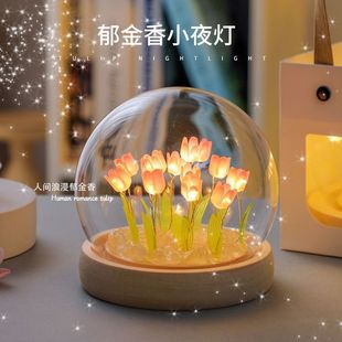 LED Tulip Nightlight Handmade DIY Material Bag Room Bedroom Decorative Atmosphere Lamp Birthday Gift for Girls
