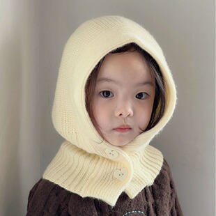 Children's Hat Scarf All-in-One Hat Autumn and Winter Korean Style All-match Knitted Ear Protecting Hood Scarf Trendy Baby's Shawl Hat