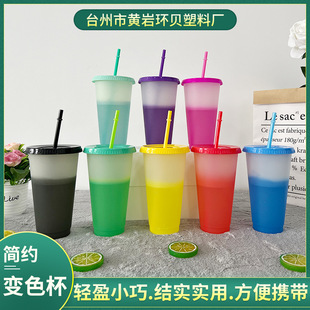 Summer creative new temperature straw color change cup plastic cup 710ml beverage temperature pp Straw Cup wholesale