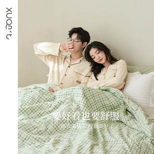 [Soft] couple pajamas spring pure cotton long sleeve fashion simple casual women's home wear men's suit