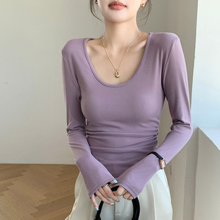 Xiaoqing New U-образный воротник нижняя рубашка женский 2025 новый ti с длинными рукавами