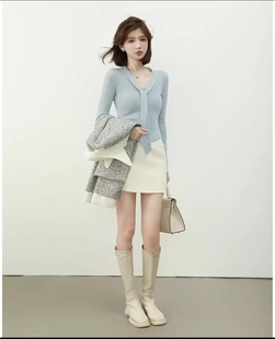 Pure Spice Girls Chic Ribbon V-neck Long-sleeved Bottoming Sweater Women's Autumn and Winter High-end Slim-fit Inner Top