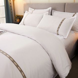 Q3Y Hotel Four-piece Ribbon Simple Hotel Pure White Quilt Cover Sheet Three-piece Hotel Homestay Cloth Bed